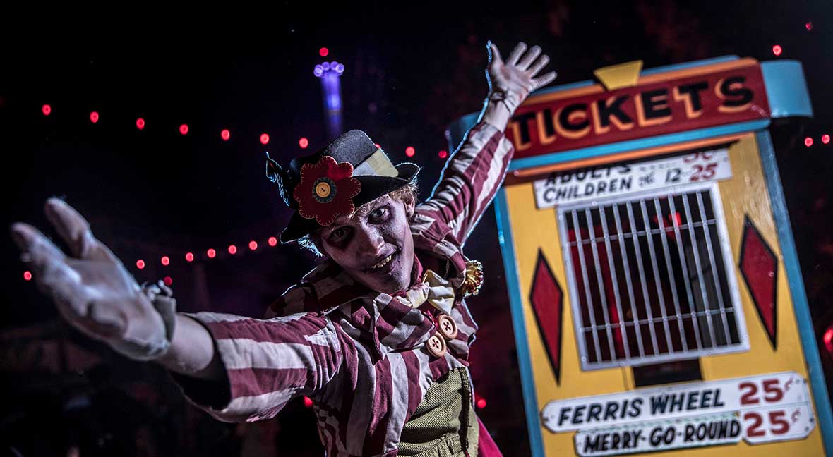 An evil clown at Kings Island's annual Halloween event